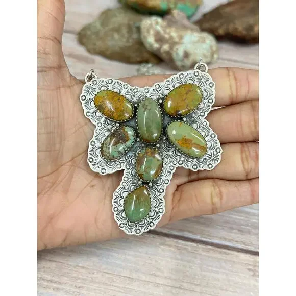 Handmade Sterling Silver Old Stock Royston Turquoise Butterfly Necklace Signed